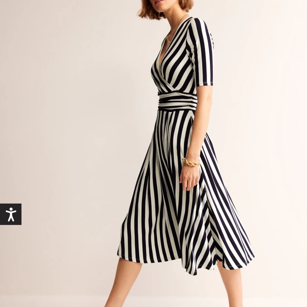 Boden Navy and Cream Striped Wrap Midi Dress - Picture 6 of 7